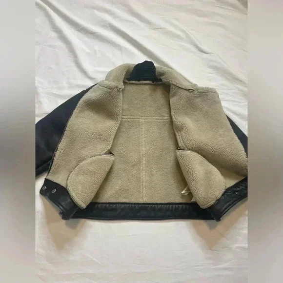 Zara Girls Combo Double Faced Biker Moto Jacket Black Cream - Picture 7 of 10